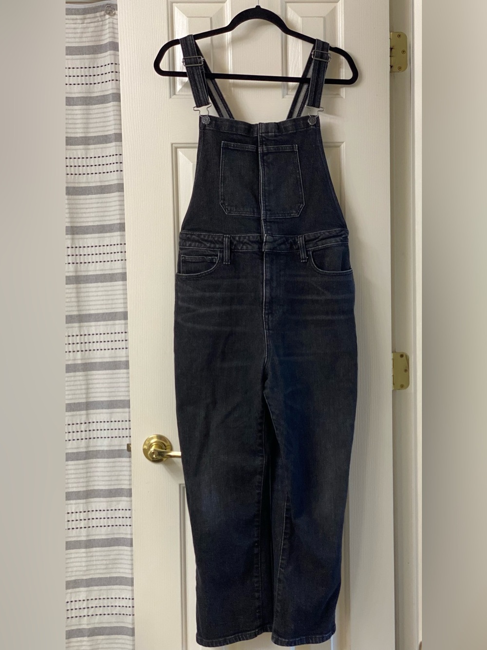 Lucky Brand Bridgette Slim Straight Washed Black Denim Overalls Jeans Size 12/31